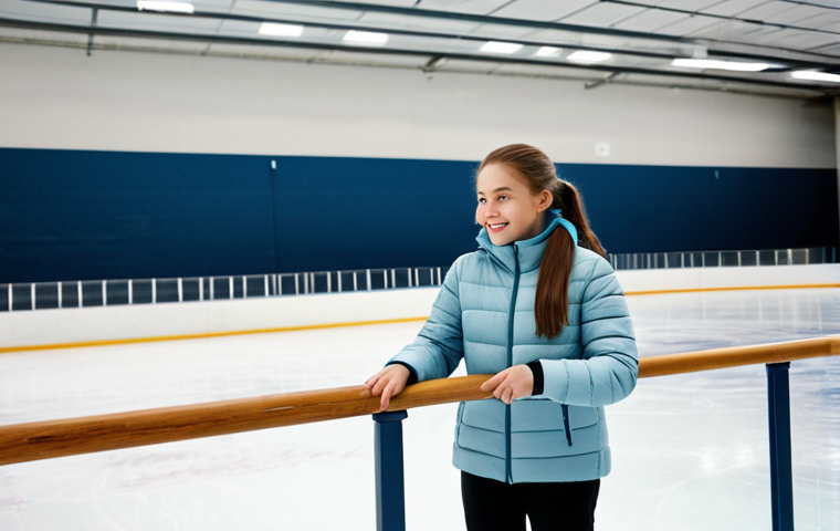 Beginner Ice Skater**
"A young woman in warm, appropriate winter clothing, learning to ice skate at an indoor rink, holding onto the railing, fully clothed, safe for work, professional atmosphere, learning environment, perfect anatomy, correct proportions, well-formed hands, natural pose, family-friendly, high quality."
**