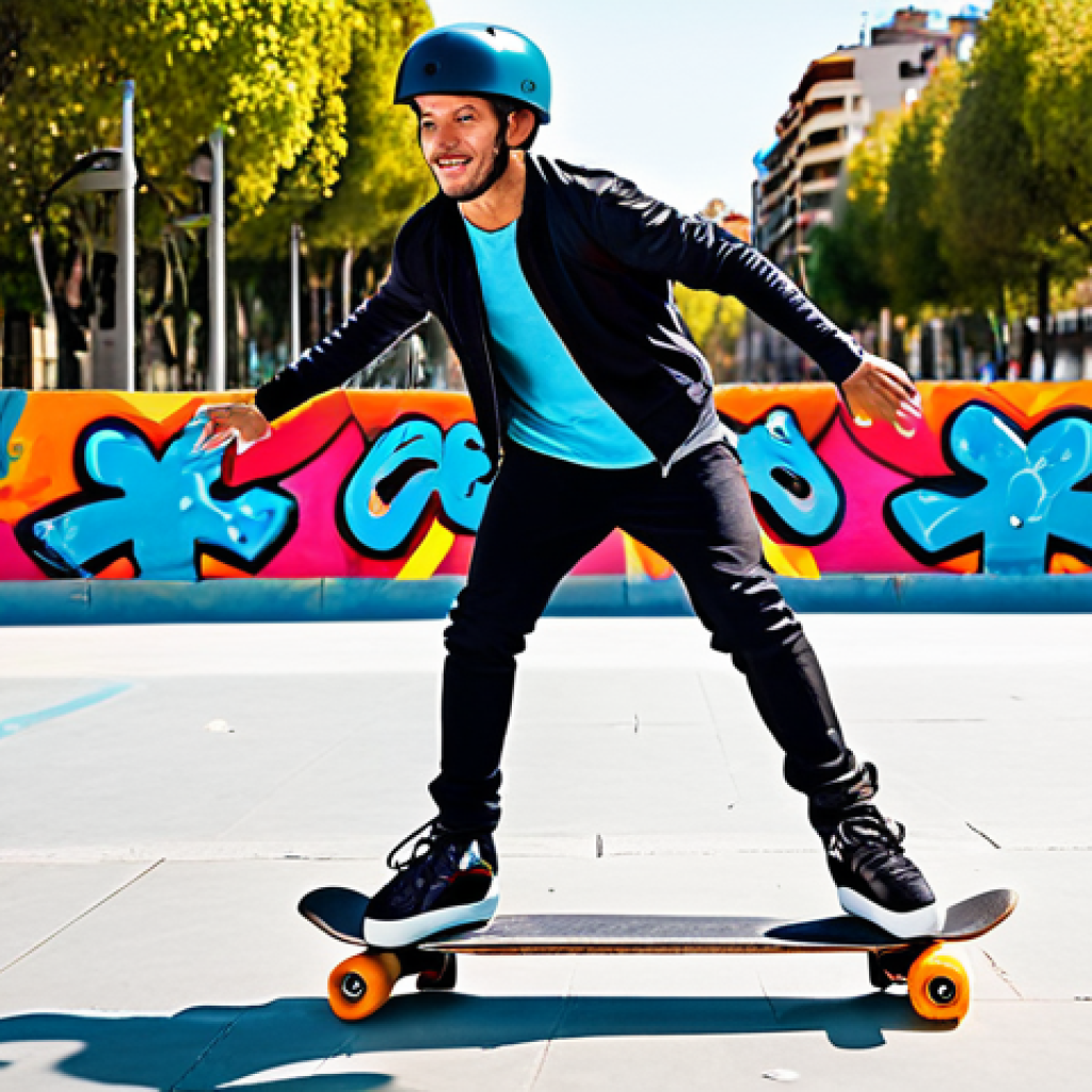 스케이트 용품 온라인 구매 - Urban Skating Scene**
"A professional inline skater, fully clothed in modern athletic wear, perform...