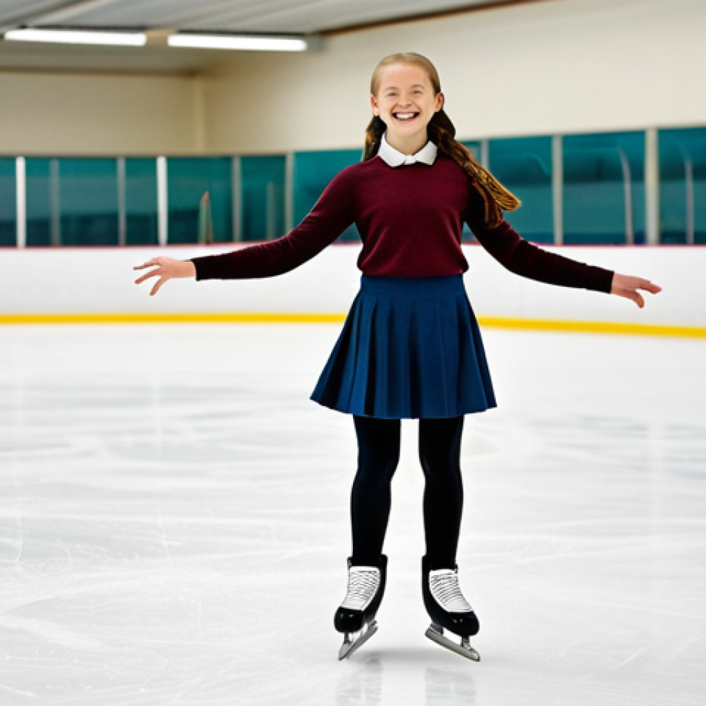 스케이트 아카데미 정보 - **
A young girl in a fully clothed, modest skating outfit (skirt and sweater), practicing figure sk...