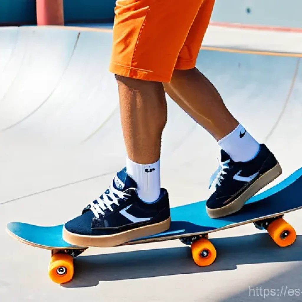 스케이트화 맞춤 제작 - **Dynamic Skater with Durable Custom Shoes:** A high-resolution, action shot of a male skater (weari...