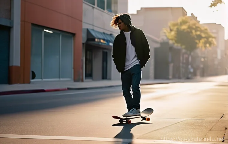 스케이트 운동의 심리적 이점 - **Prompt 1: The Meditative Flow of Urban Skateboarding**
"A solitary skateboarder, seen from a d...