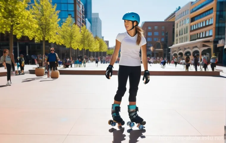 스케이트 턴 연습 방법 - **Prompt:** A young adult female rollerblader, with an athletic build, is gracefully balancing on he...