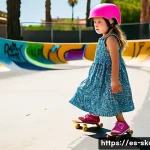 스케이트 재활용 장비 - **Prompt:** "A young girl, around 7 years old, wearing a bright pink helmet, knee pads, and elbow pa...