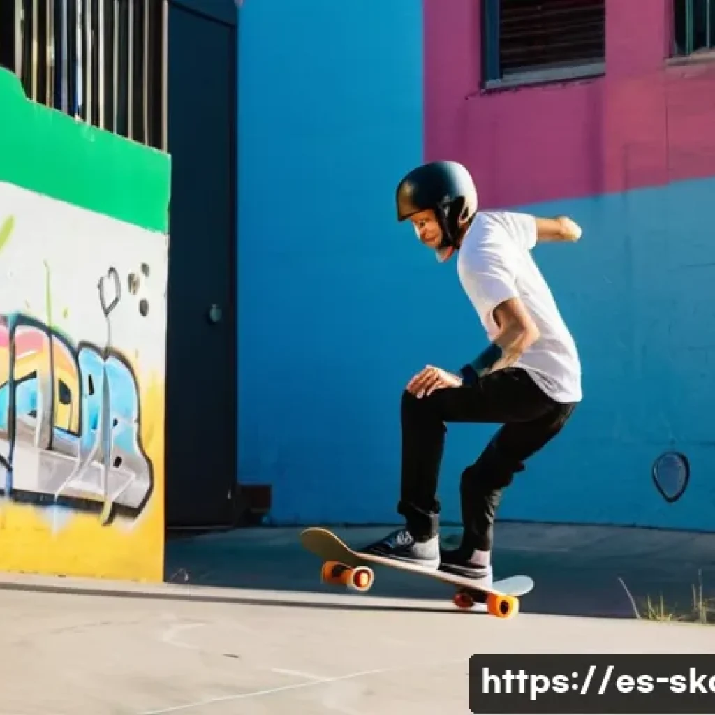 스케이트 사용자 유형 - Urban skateboarder performing a trick on a city street, jumping off a concrete curb with graffiti-co...